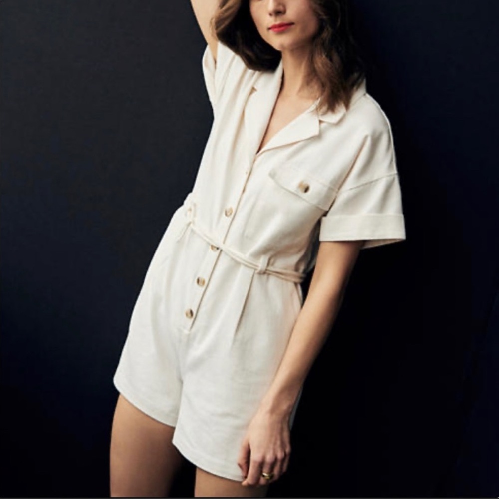 Madewell belted safari romper lighthouse ivory